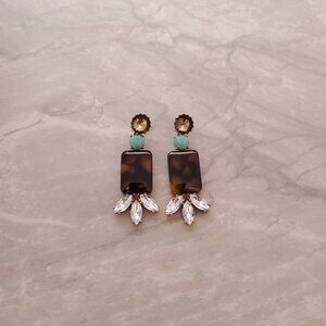 💙 J.Crew Tortoise Shell rhinestones Crystal Drop Dangle Statement Earrings 💙